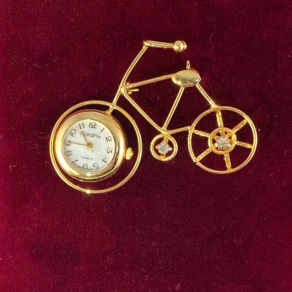 Vintage Bicycle Brooch With Quartz Cardini Watch